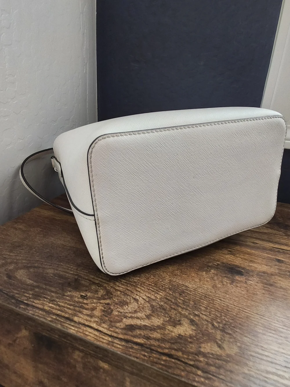 Michael Kors White Leather Drawstring Bucket Bag